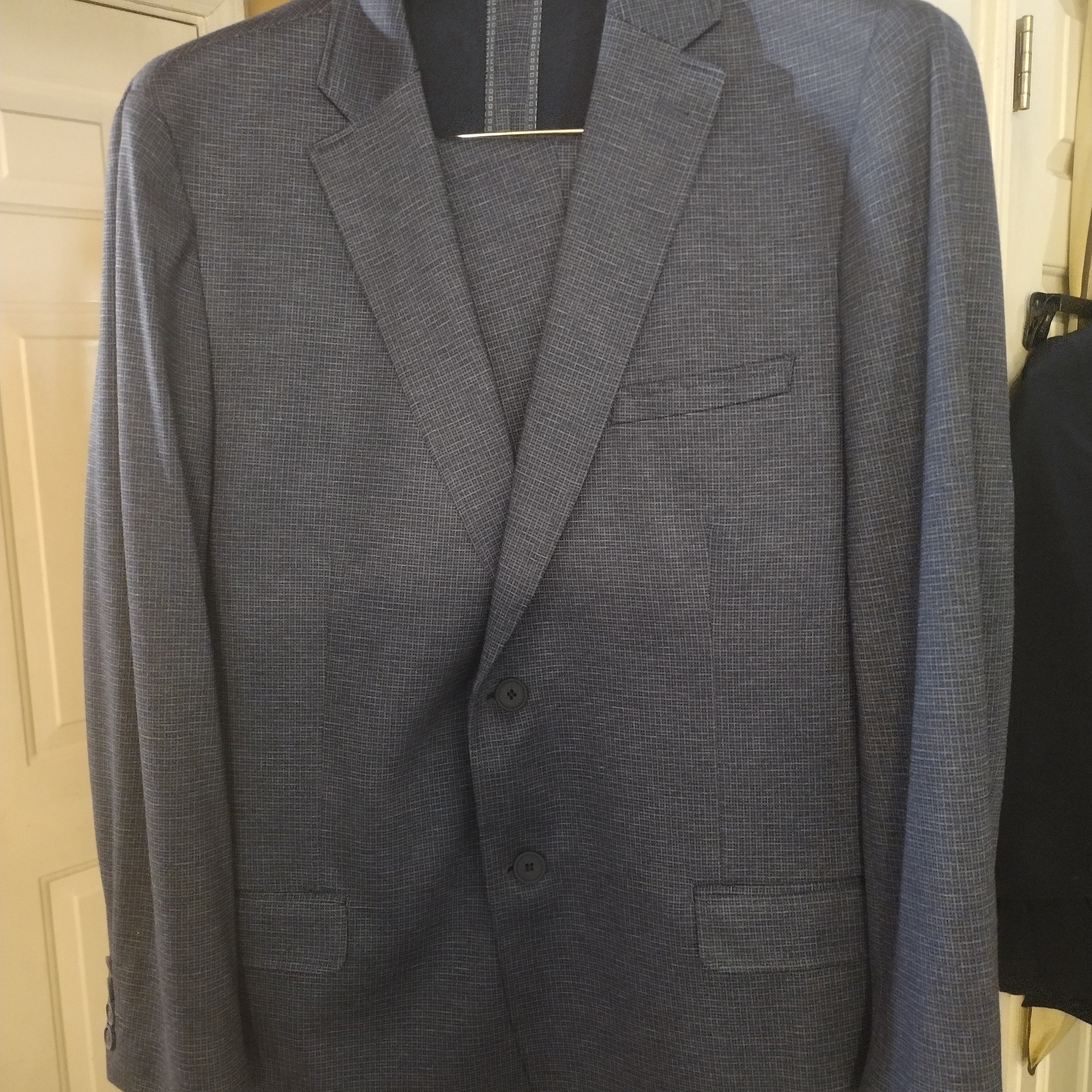 Mens Suit Navy Check Plaid Brand Wrk 46 R 39x30